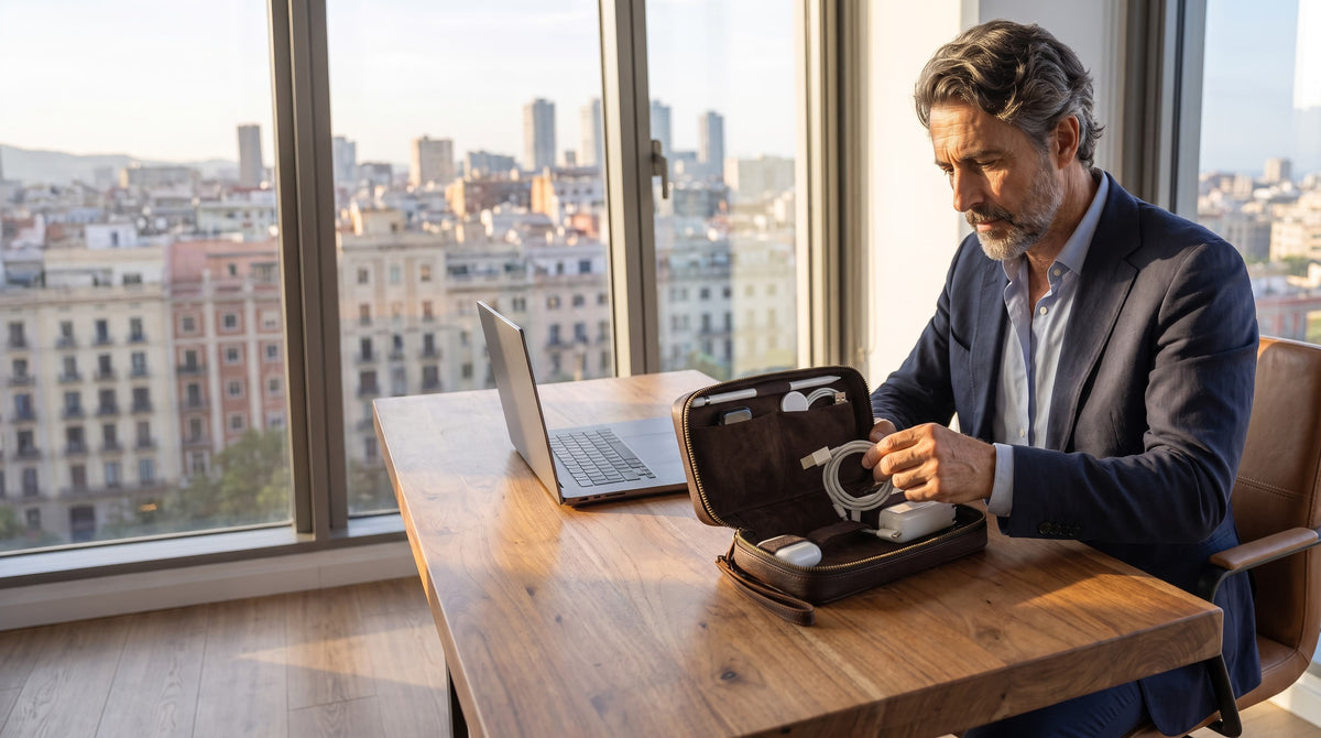 Étui à stylo & organisateur en cuir pour le bureau